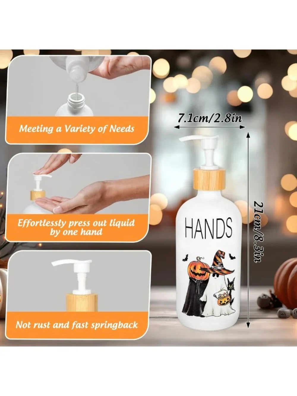 Spooky Pumpkin Ghost Soap Dispenser Set - Refillable Halloween Decor for Home